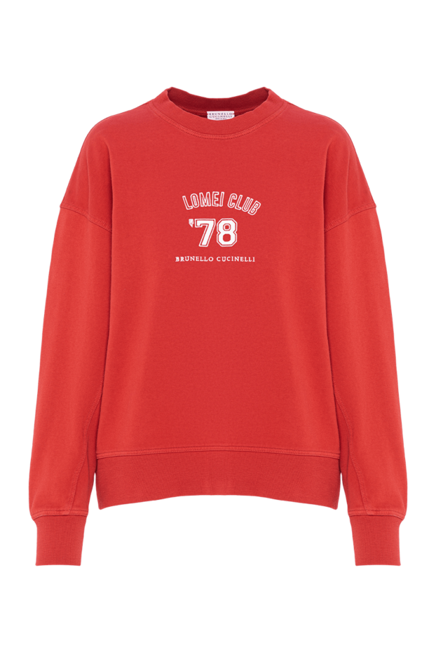 Women's red sweatshirt in a sporty style with vintage elements - photo 1