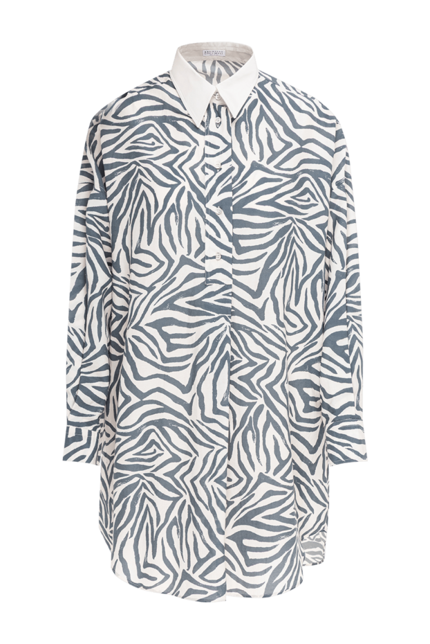 Brunello Cucinelli women's poplin shirt dress with an ethnic print in blue 193785 - photo 1