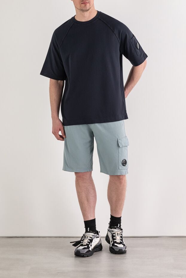 Men's dark blue short-sleeved cotton jersey sweatshirt - photo 2
