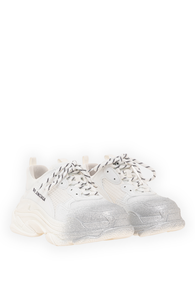 Balenciaga women's triple s glitter spray sneakers in white and silver 193912 - photo 3