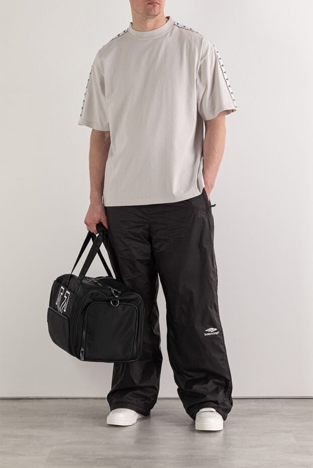 Balenciaga light grey men's oversized t-shirt with branded stripes on the shoulders 193930 - photo 2