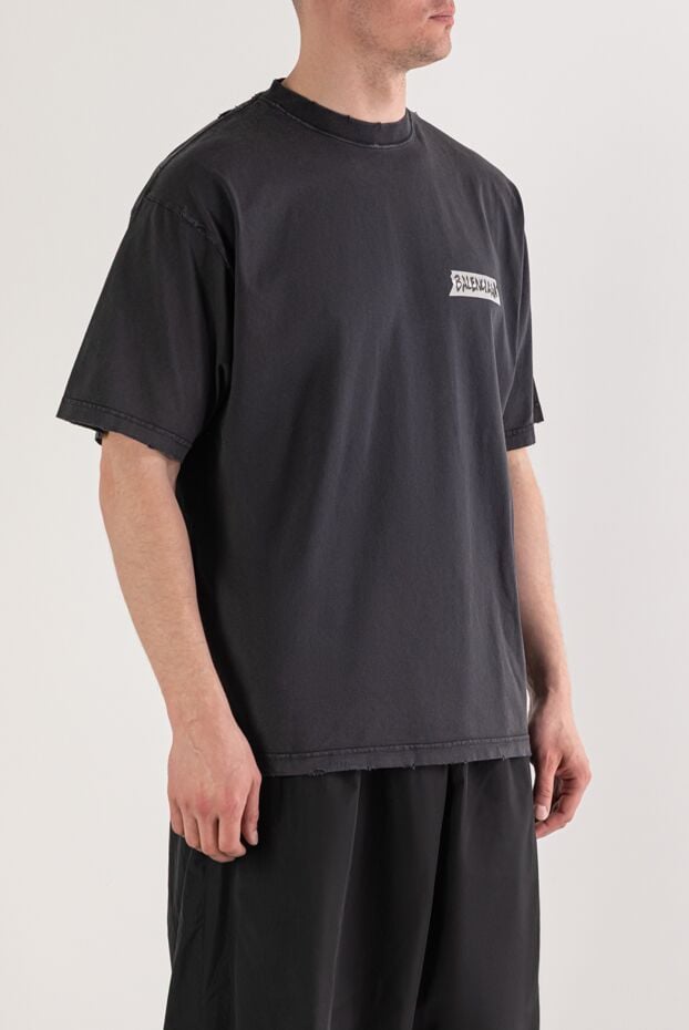 Balenciaga black men's oversized t-shirt with a distressed effect 193932 - photo 2