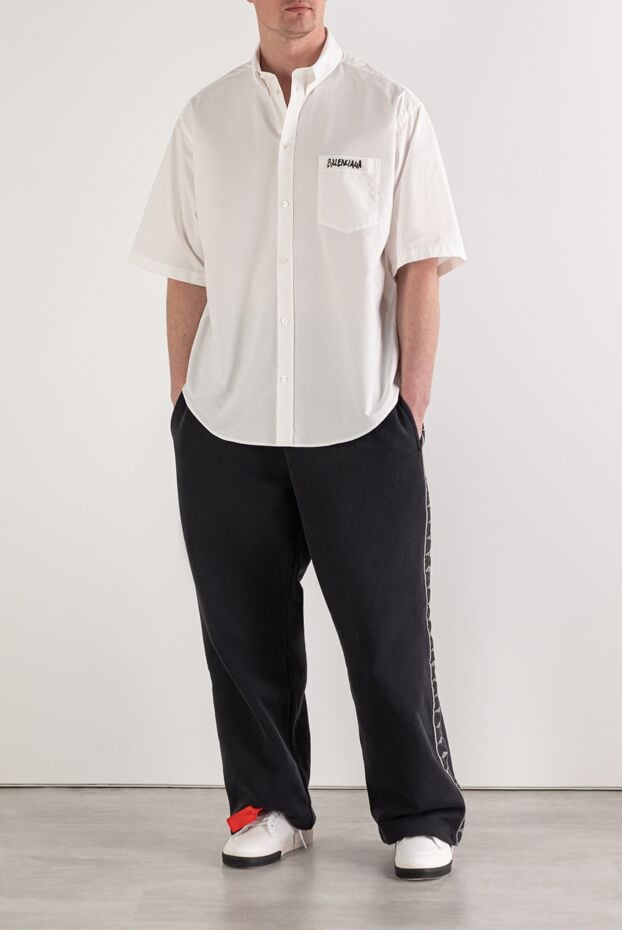 Balenciaga white men's oversized short-sleeve shirt with pocket print 193949 - photo 1