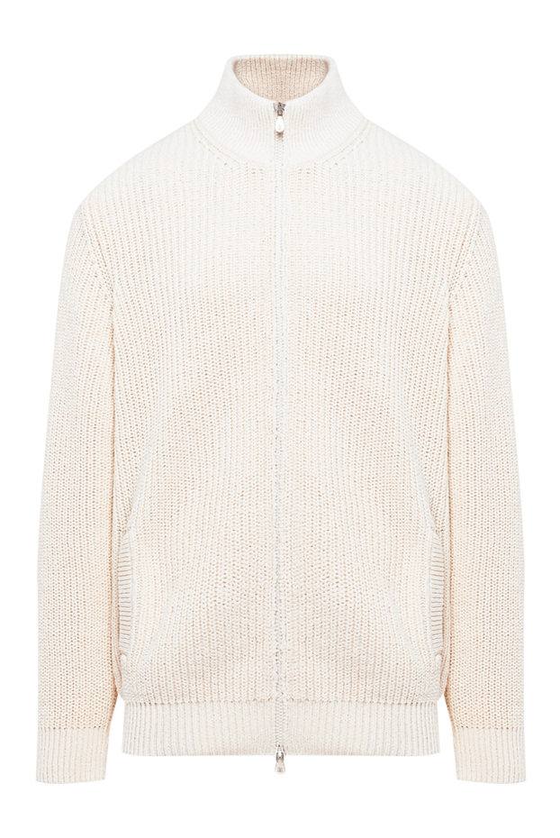 White knitted cardigan with a zip and collar - photo 1