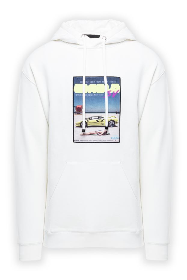 Men's white hoodie with a Greetings from South Beach print on a velvet patch panel - photo 1