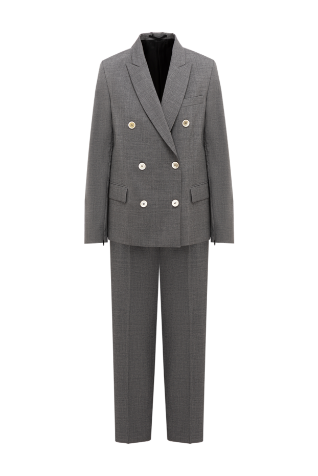 Classic women's double-breasted trouser suit with contrasting buttons - photo 1