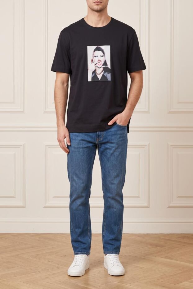 Limitato men's black cotton t-shirt with portrait print 194026 - photo 1