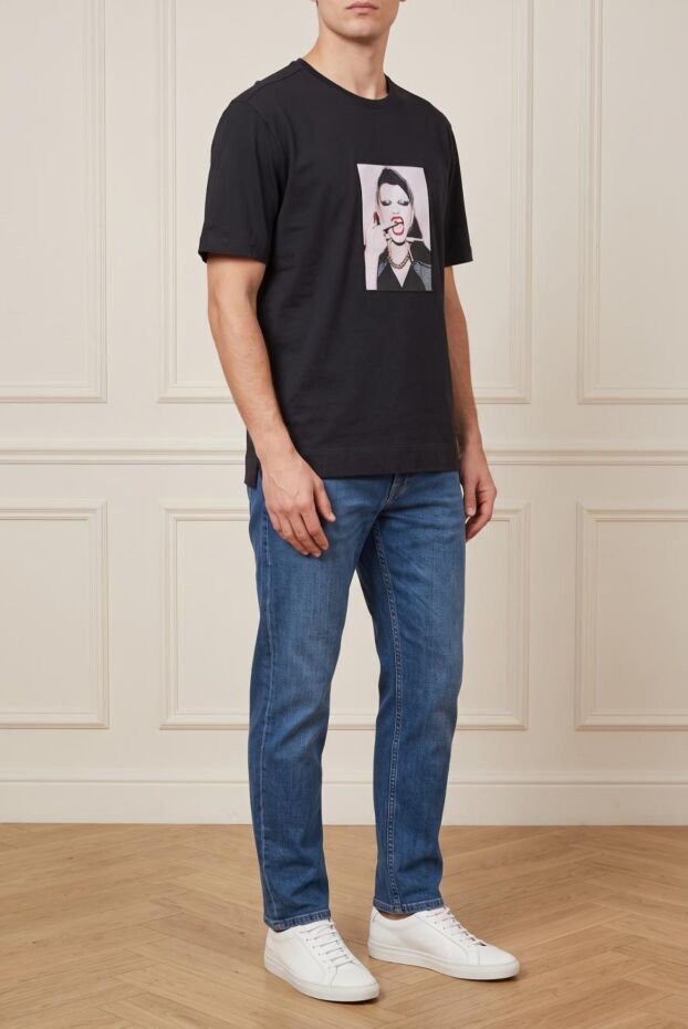 Limitato men's black cotton t-shirt with portrait print 194026 - photo 3