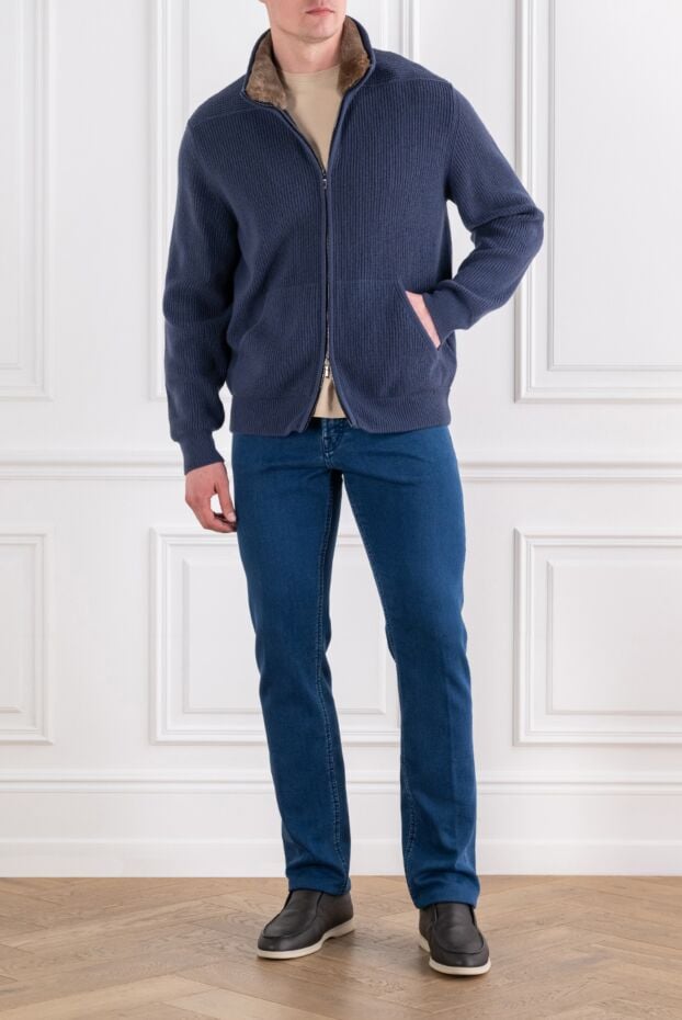 Loro Piana blue knitted cardigan with a fur collar 194060 - photo 2