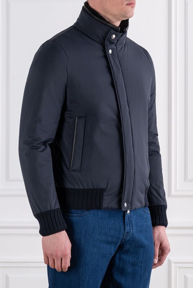 Bilancioni men's navy blue bomber jacket with a stand-up collar and removable fur trim 194061 - photo 3