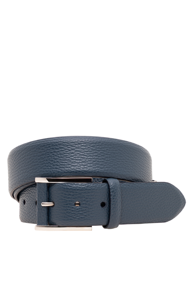 Dark blue grained leather belt with dark insert on the buckle - photo 1