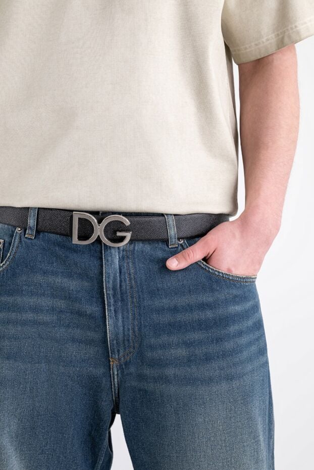 Dolce & Gabbana men's black textured dauphine leather belt with dg buckle 194097 - photo 2