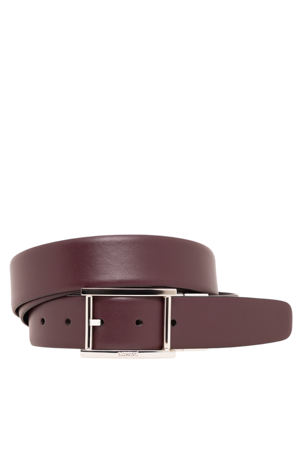 Classic burgundy smooth leather belt with rectangular silver buckle - photo 1