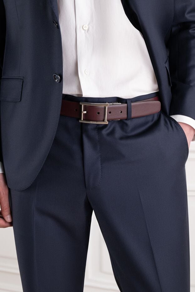 Classic burgundy smooth leather belt with rectangular silver buckle - photo 2