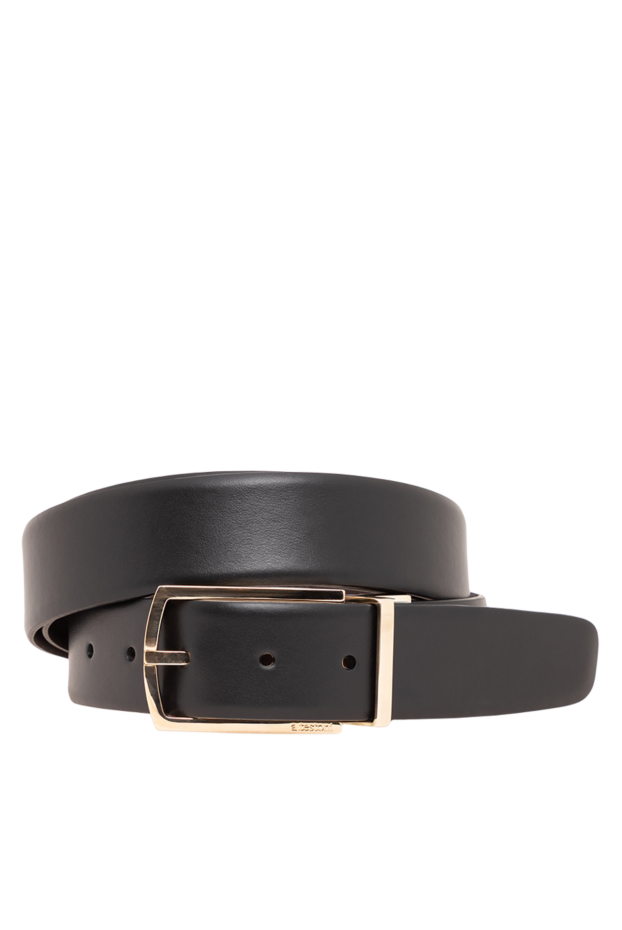 A.Testoni classic black smooth leather belt with rectangular gold-tone buckle 194115 - photo 1