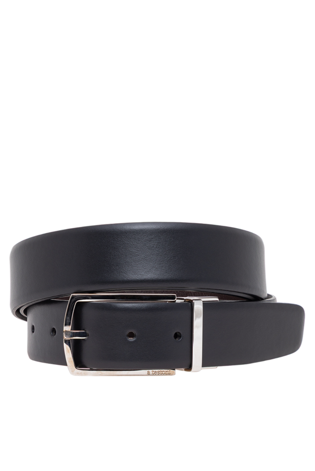 A.Testoni men's black leather belt with polished silver metal buckle 194116 - photo 1