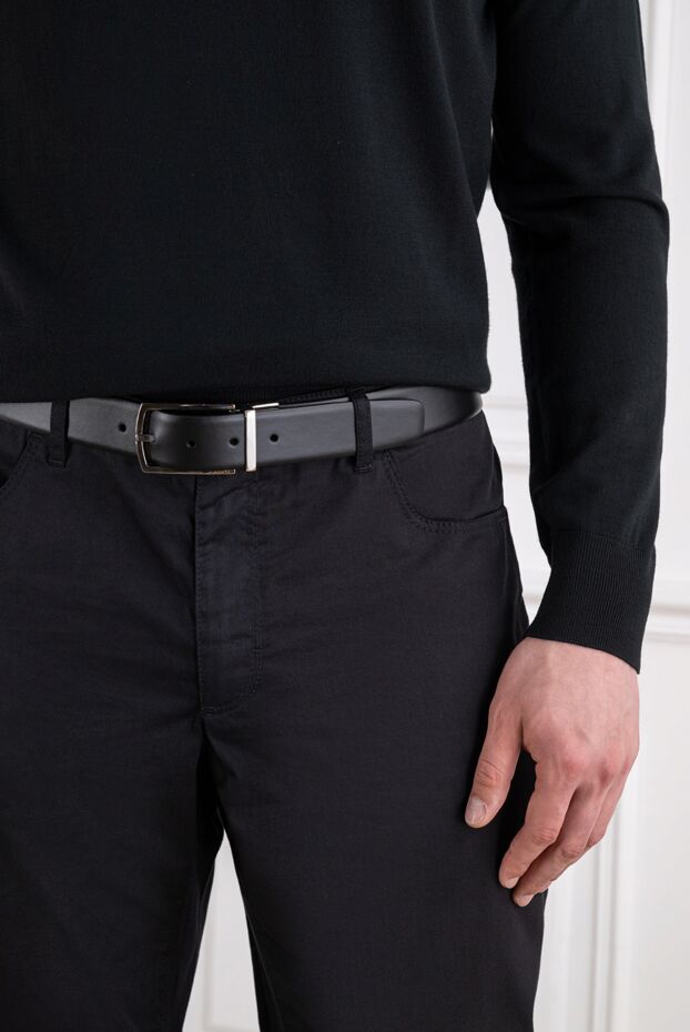 A.Testoni men's black leather belt with polished silver metal buckle 194116 - photo 2