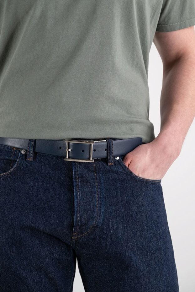 A.Testoni blue men's belt made of smooth calfskin with a rectangular silver buckle 194117 - photo 2