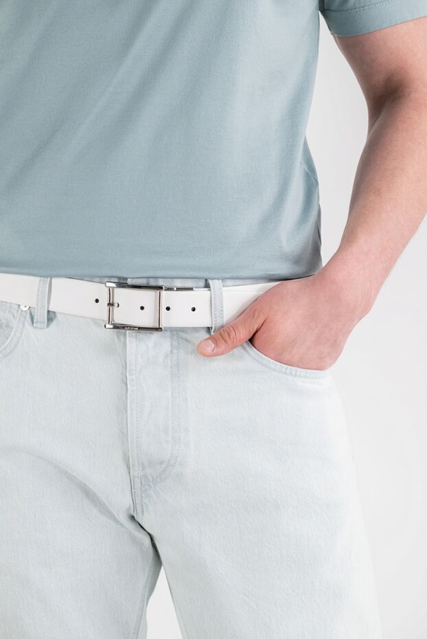 A.Testoni snow-white leather belt with a rectangular metal buckle 194130 - photo 2