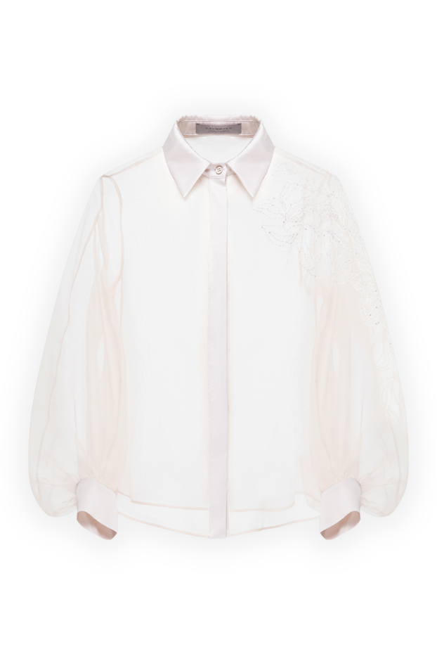 D.Exterior women's beige blouse with a turn-down collar and a hidden button placket 194184 - photo 1