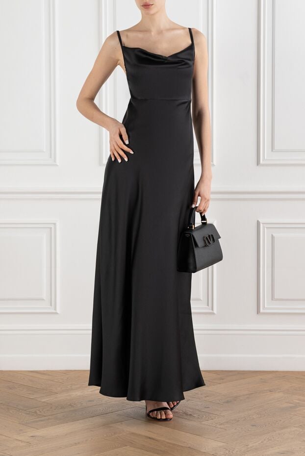 Black satin fitted maxi slip dress - photo 2