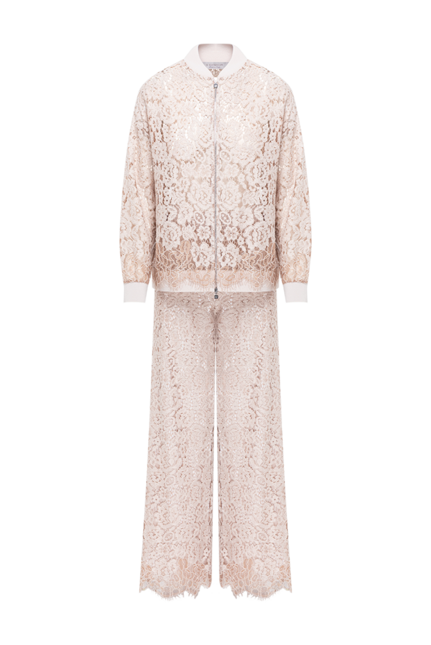 D.Exterior beige pantsuit made of delicate floral lace 194202 - photo 1