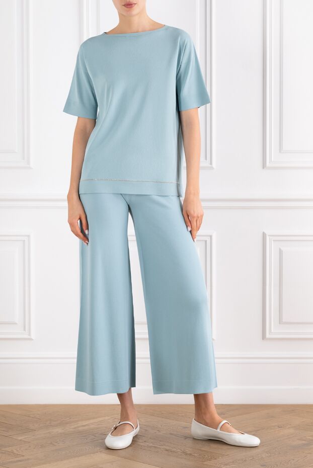 Women's loose-fitting knitted suit in sky blue - photo 2