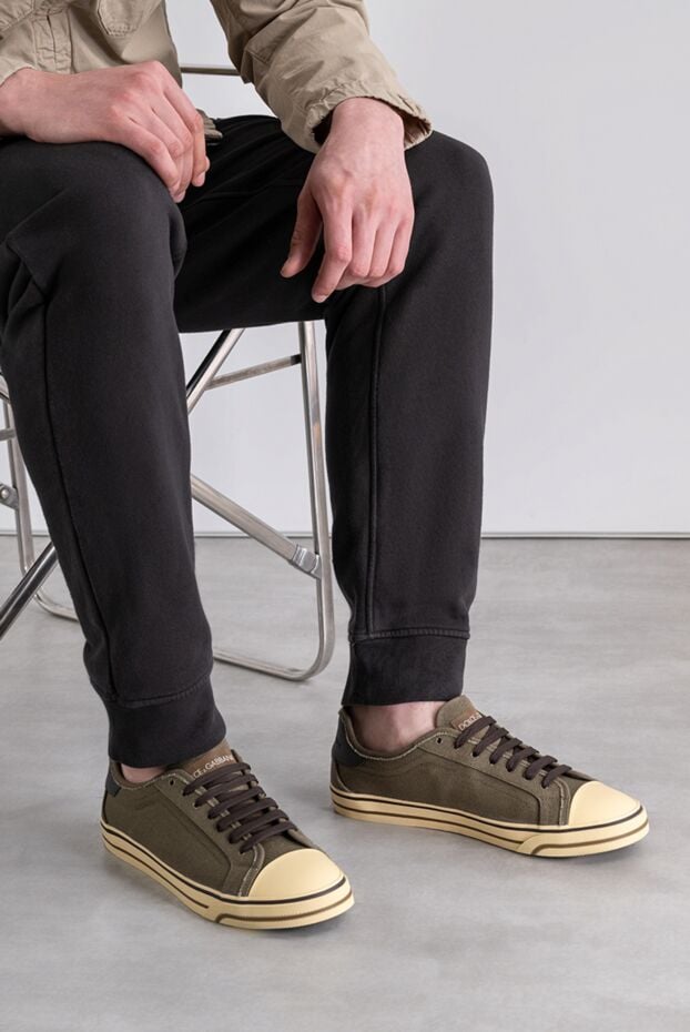 Dolce & Gabbana men's sneakers made of durable khaki fabric with leather details 194258 - photo 2