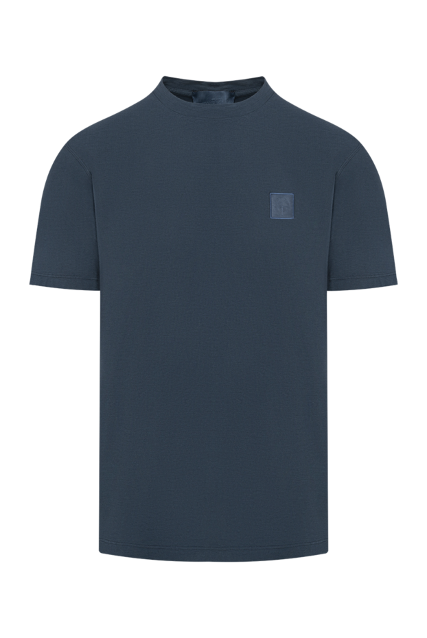 Stone Island dark blue cotton t-shirt with a square leather patch on the chest 194273 - photo 1