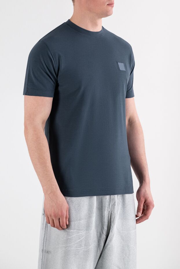 Stone Island dark blue cotton t-shirt with a square leather patch on the chest 194273 - photo 3