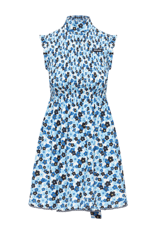 Miu Miu fitted mini dress in lightweight poplin with a floral print in blue and light blue tones 194283 - photo 1