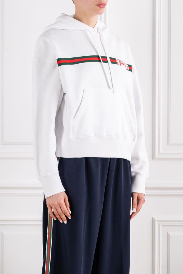 Gucci white cotton hoodie made of brushed cotton jersey with embroidered logo 194314 - photo 3