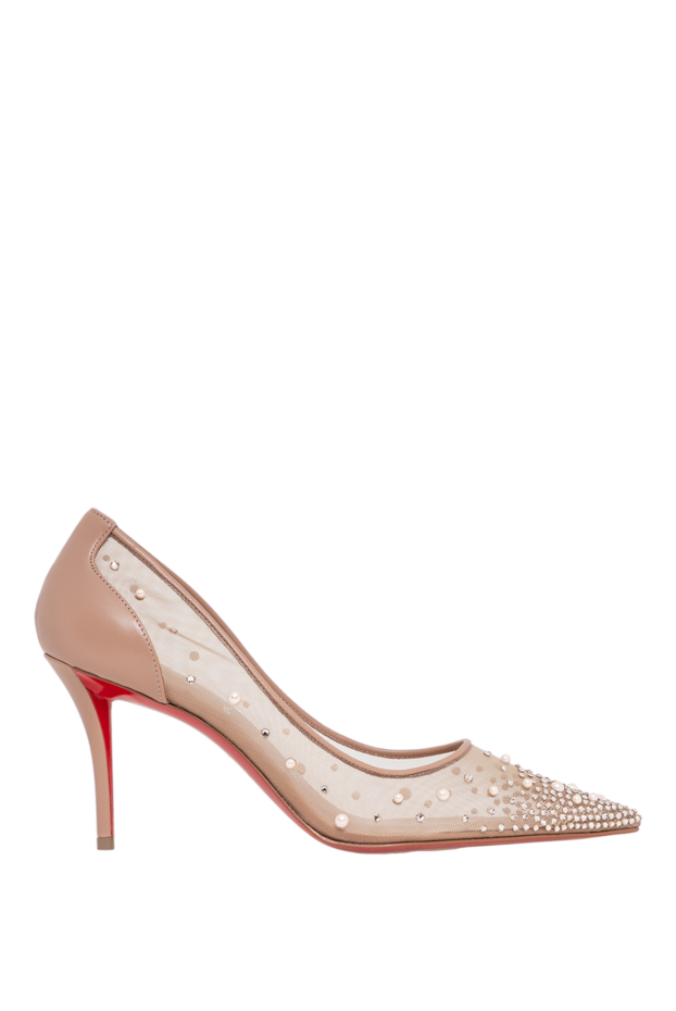 Christian Louboutin miss z beige mesh and nappa leather pumps embellished with rhinestones and pearls 194330 - photo 1