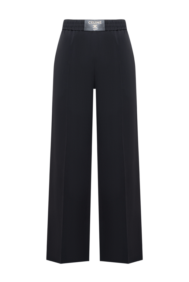 Celine women's black palazzo pants with elastic pleated waistband 194345 - photo 1