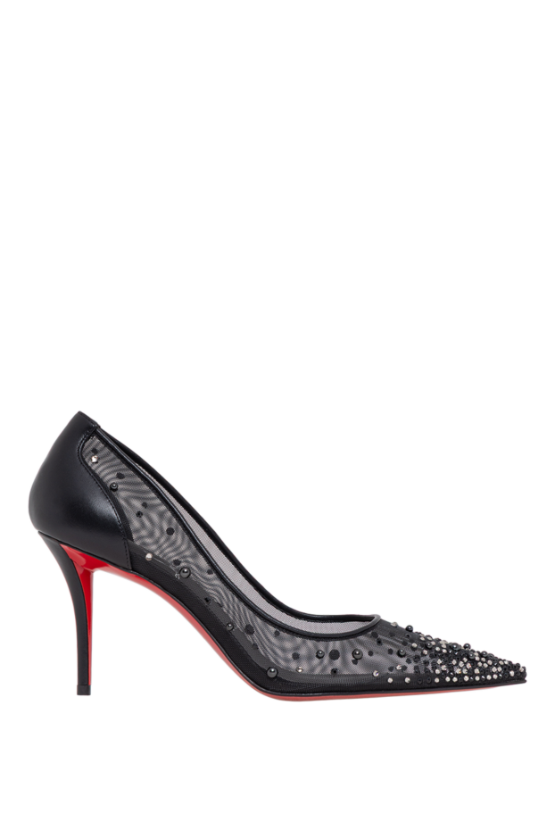 Christian Louboutin miss z black mesh and nappa leather pumps embellished with rhinestones and pearls 194370 - photo 1