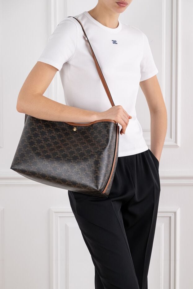 Celine triomphe canvas and calfskin soft shopper bag 194383 - photo 2