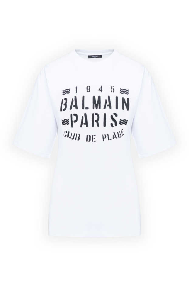 Balmain женская белая футболка классической длины с контрастной графикой 194406 - фото 1