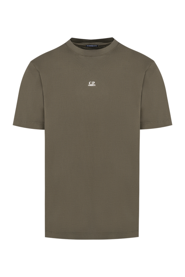 Khaki cotton t-shirt with a mini logo in the center - photo 1