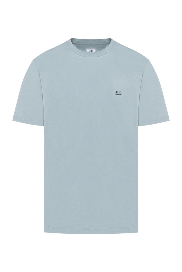 Light blue cotton T-shirt with a miniature embroidered logo on the chest - photo 1