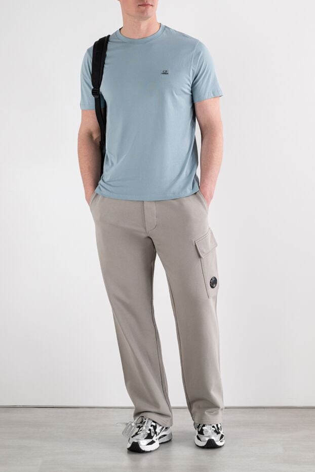 Light blue cotton T-shirt with a miniature embroidered logo on the chest - photo 2