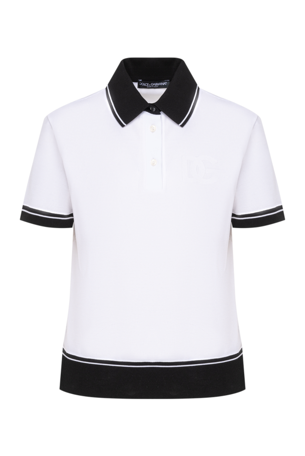 Women's white pique polo shirt with embroidery - photo 1