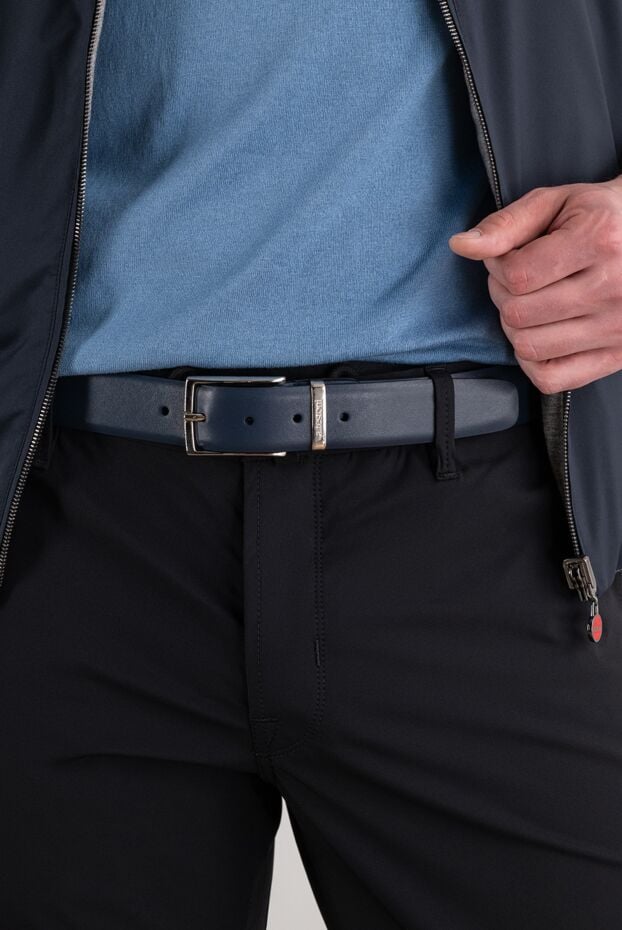 A.Testoni men's dark blue smooth calfskin belt with rectangular buckle 194515 - photo 2