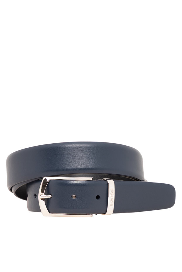 A.Testoni blue smooth leather belt with an elegant trapezoid buckle 194516 - photo 1