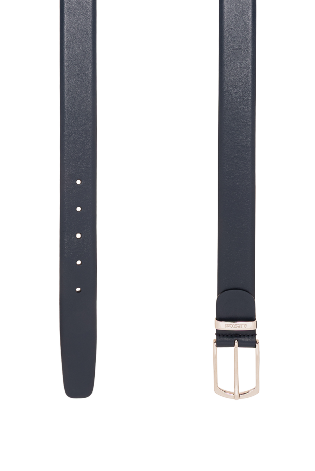 A.Testoni blue smooth leather belt with an elegant trapezoid buckle 194516 - photo 3