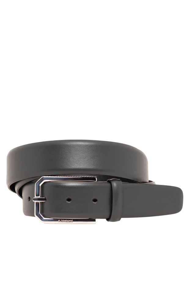 A.Testoni men's dark gray smooth leather belt with a rectangular buckle 194524 - photo 1