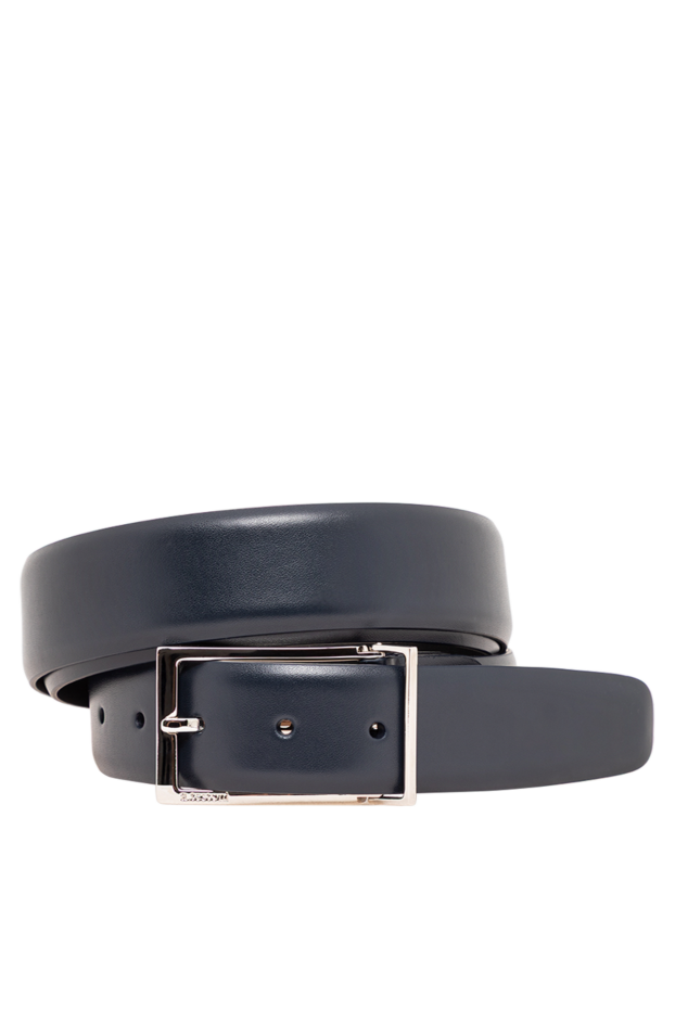 A.Testoni a noble dark blue belt made of smooth leather with a thin rectangular buckle 194526 - photo 1