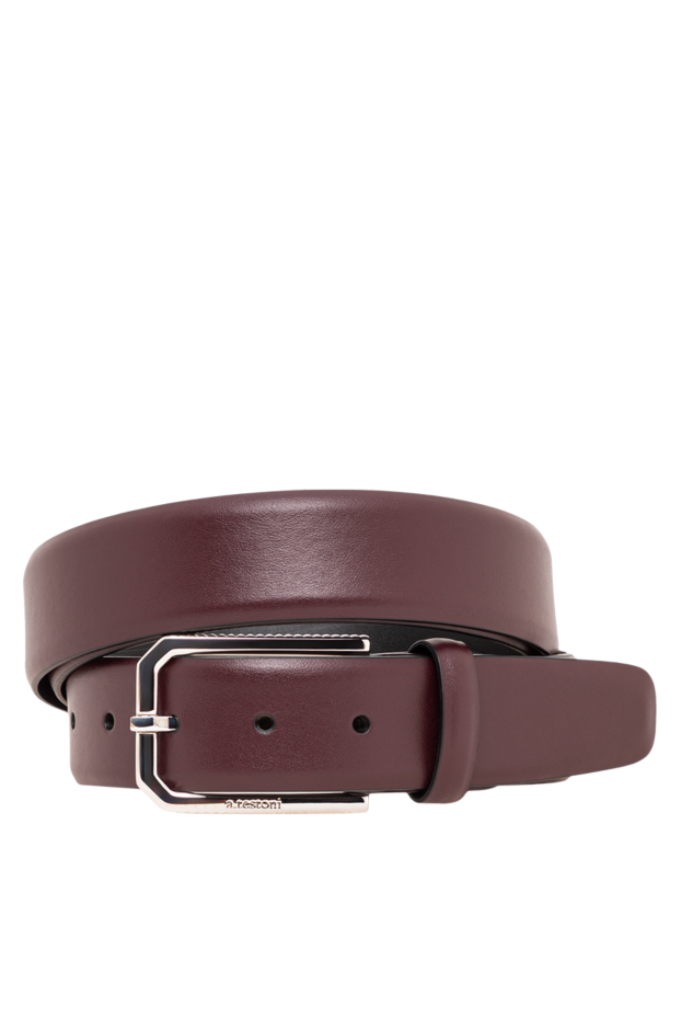 Men's smooth leather belt in burgundy with a rectangular buckle - photo 1
