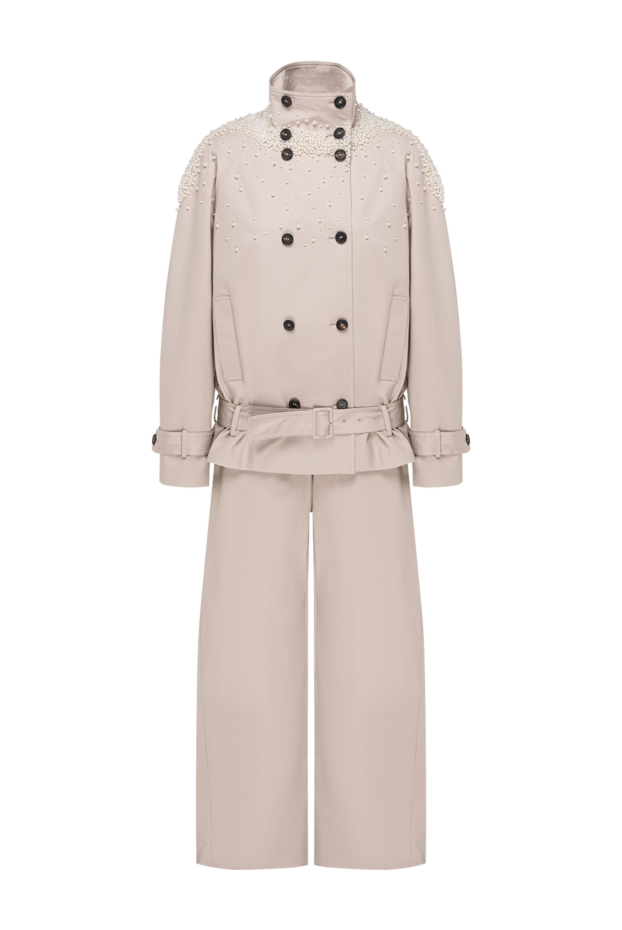 Giuseppe Di Morabito beige pantsuit with a cropped trench coat and pearls 194562 - photo 1