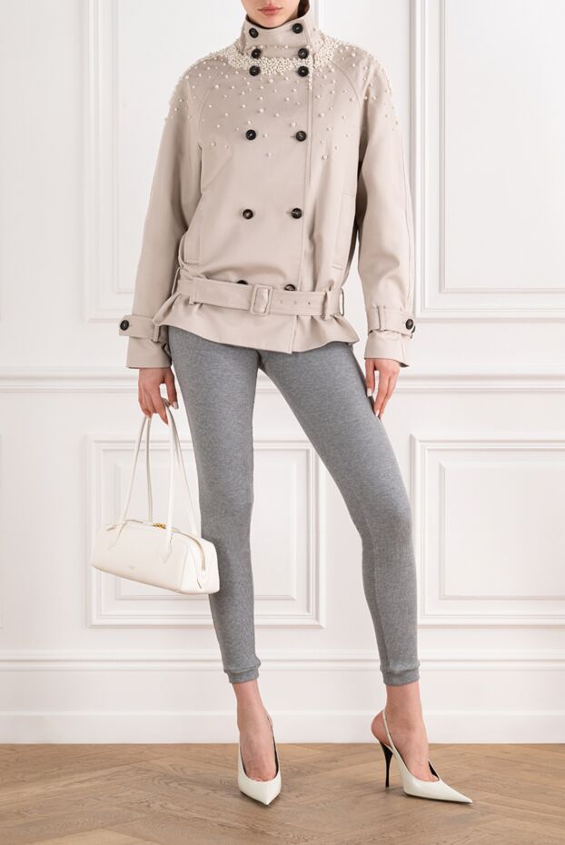 Giuseppe Di Morabito cropped trench coat with pearl embellishments in beige 194563 - photo 2
