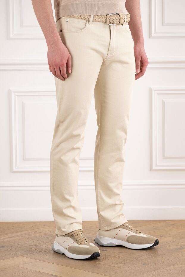 Loro Piana quarona men's straight-leg jeans in sand with a leather branded patch 194598 - photo 3